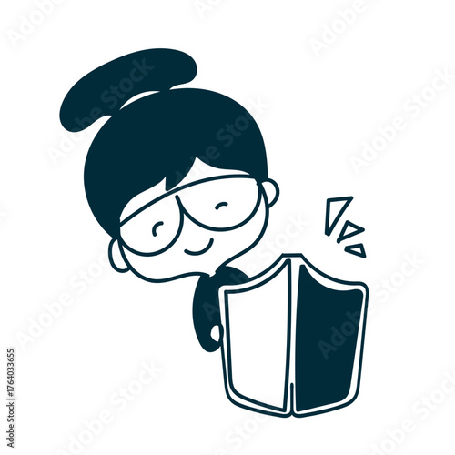 cute girl holding shield cartoon doodle