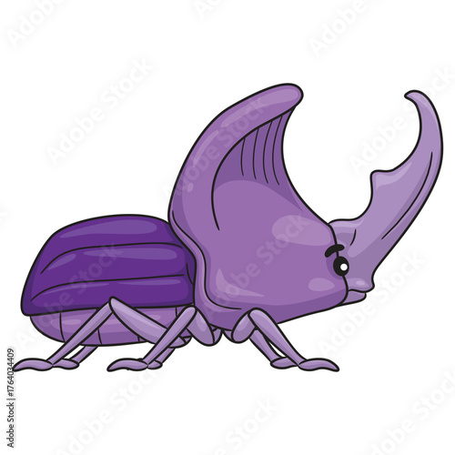 Cute purple horned beetle cartoon illustration.