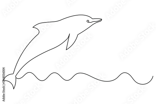 Continuous one line drawing of dolphin minimalist concept design