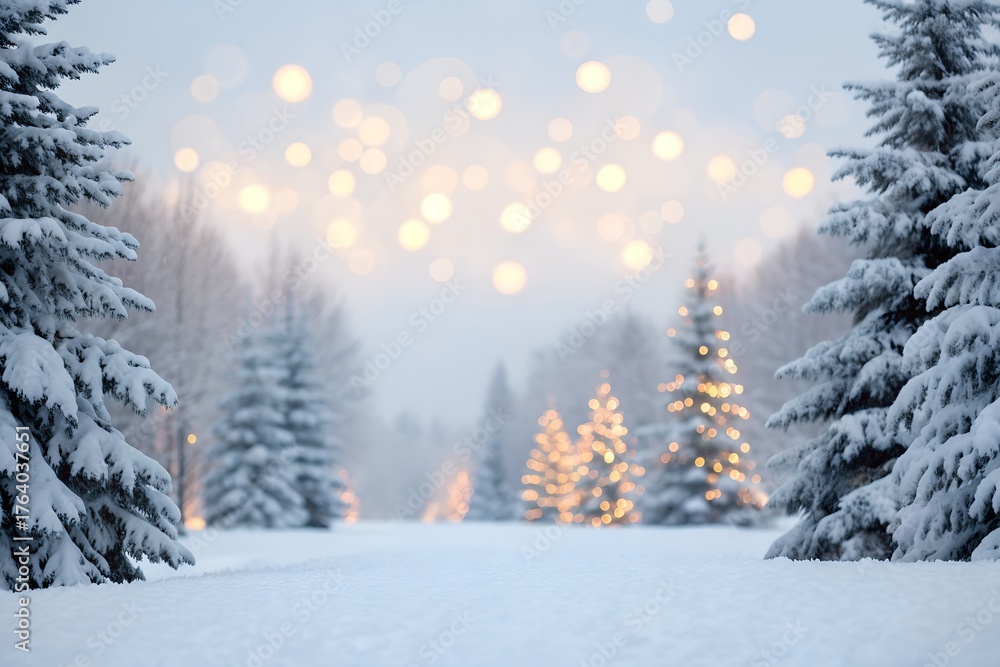 Fototapeta premium Christmas Winter Background with Snow and Bokeh – Merry Christmas and Happy New Year Greeting Card