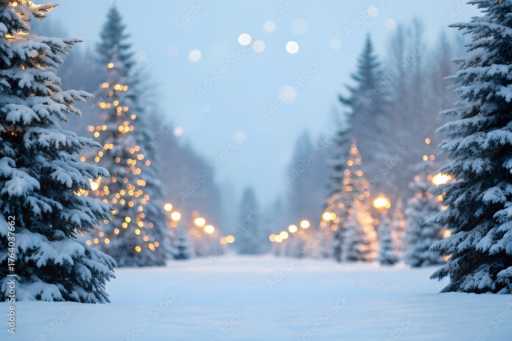 Naklejka premium Christmas Winter Background with Snow and Bokeh – Merry Christmas and Happy New Year Greeting Card