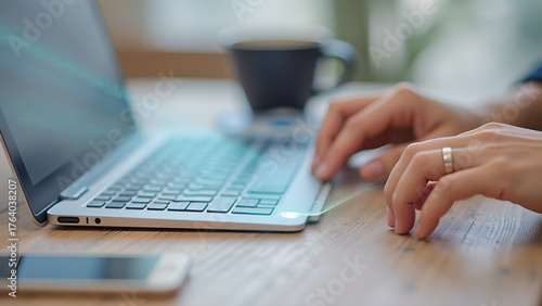 Digital era entrepreneurship engaging with technology using laptop for remote professional tasks