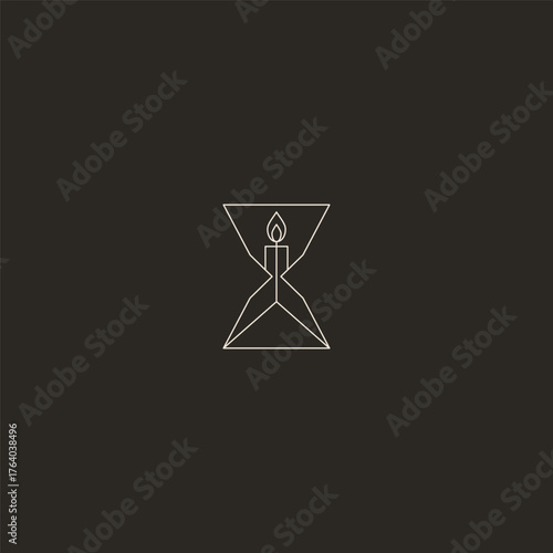 Candle and hourglass line art time and light concept logo design.