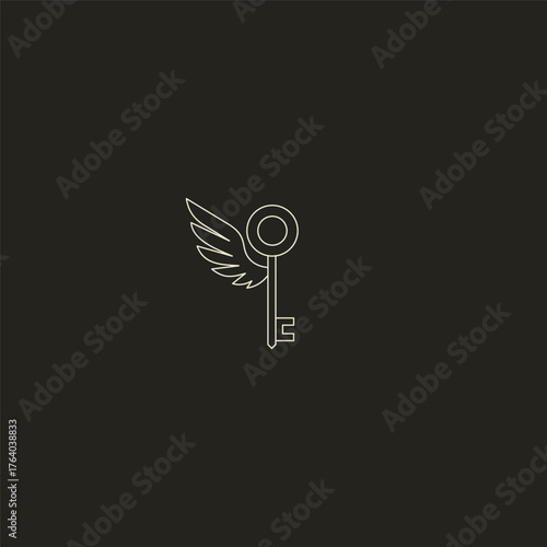 Key and wing line art freedom and access concept logo design.