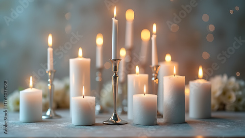 Elegant ambience created by the soft glow of white candles illuminating a serene setting for