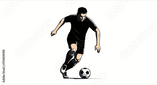 Dynamic vector illustration of a football player dribbling a soccer ball, showcasing skill and action in a modern, sporty design on a clean background.