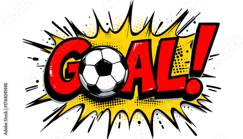 A vibrant vector illustration captures the excitement of a football goal, featuring a dynamic explosion effect with the word GOAL, perfect for sports-themed designs and celebrations.