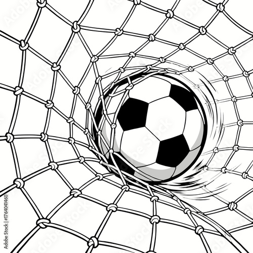 Dynamic vector illustration of a football soaring through a net, capturing the energy and excitement of the game, suitable for sports-themed designs and promotions.