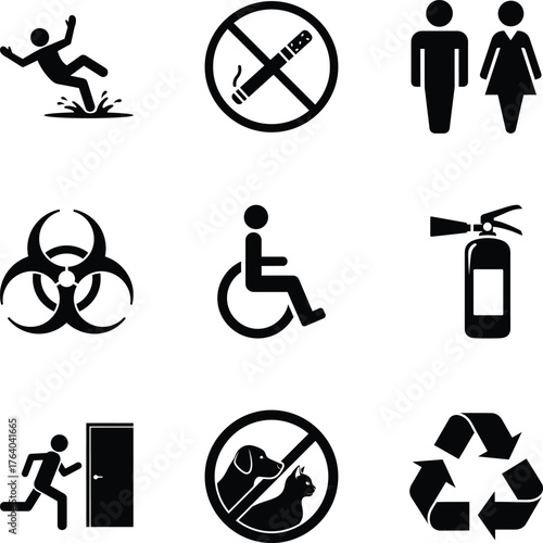 Vector art of collection of safety and warning signs