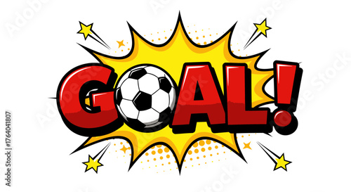A vibrant vector illustration captures a dynamic football scene with a bold "GOAL!" text, perfect for sports-themed designs and promotional materials, set against a clean white background.