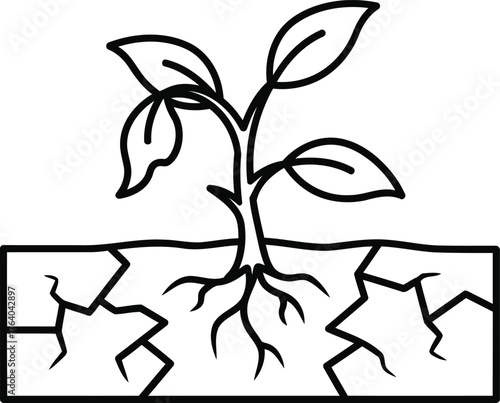 Plant sprouting in cracked dry soil depicting environmental issues graphic