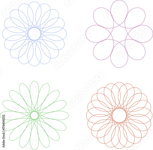 Spirograph patterns on a white background, vector illustration. EPS version.