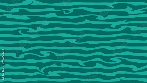 Seamless Horizontal Fluid Wave Pattern Vector: Abstract Water Ripple or Groovy Liquid Lines Background in Dark Teal and Turquoise Color Palette