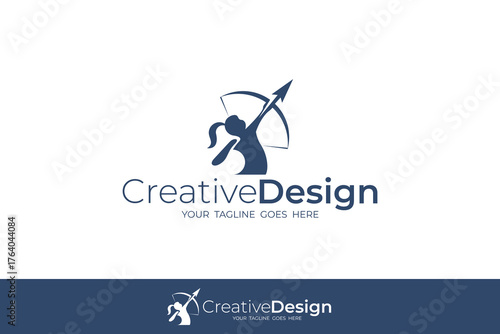 archery logo as a sport icon, icon of a beautiful woman lifting a bow
