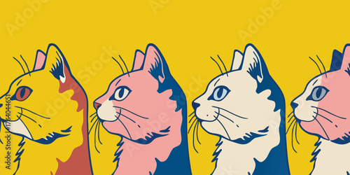 Colorful Cat Head Vector Set in a Modern Pop Art Style