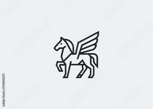 A line simple winged horse logo expressing grace, freedom, and divine speed, designed with sleek minimal line art and balanced composition