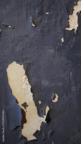 Wall with peeling and damaged black paint surface