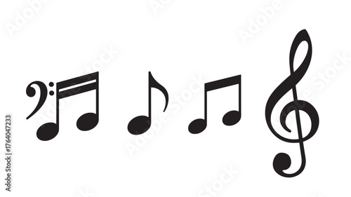 Musical notes and clef illustration perfect for creative projects on transparent background silhouette