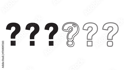A collection of question marks in varying styles on transparent background silhouette