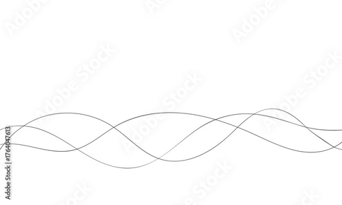 Minimalist Intersecting Thin Gray Wavy Lines on White Background: Abstract Flowing Sound Wave or Frequency Pattern, Simple Horizontal Graphic Design Element