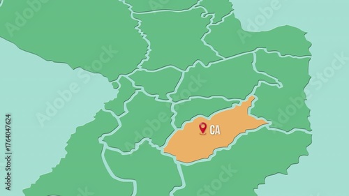 Mapa de Paraguay con división política resaltando el departamento Caazapá