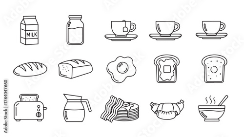 Breakfast food items hand drawn style perfect for designs on transparent background silhouette