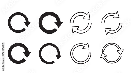Four sets of circular arrows with different weights on transparent background silhouette