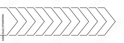 Horizontal Row of Chevron Arrows Flowing Right: Progress Bar, Next Step Indicator, Sequential Infographic Element, Gray Outline Graphic, Minimalist Design