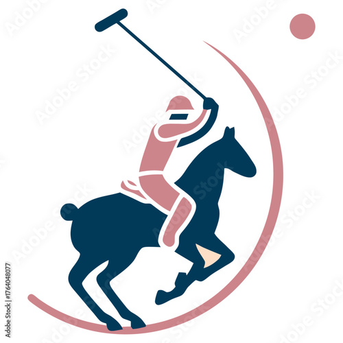 Polo player on horse swinging mallet vector illustration