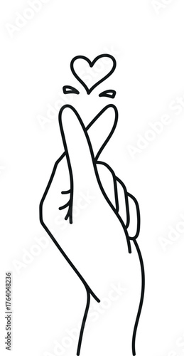 Korean finger hand heart  line art vector illustration - hand drawn couple romantic love icon symbol