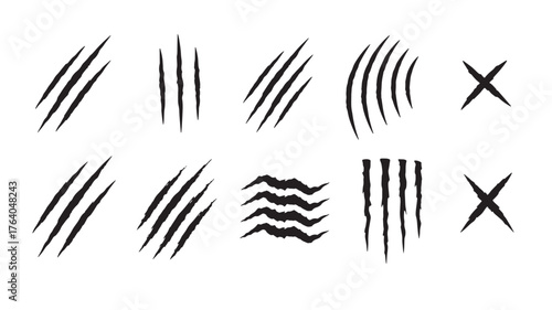 Black claw scratches and marks collection with an x on transparent background silhouette