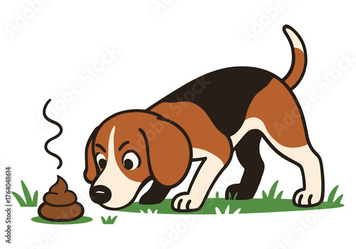 Beagle dog sniffing poop cartoon vector illustration