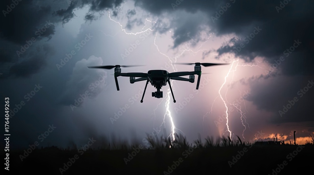 Fototapeta premium Drone Attraction Under Intense Dramatic Weather with Stormy Skies and High Tension