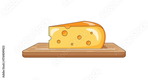 A Delicious Wedge of Swiss Cheese on a Wooden Cutting Board.