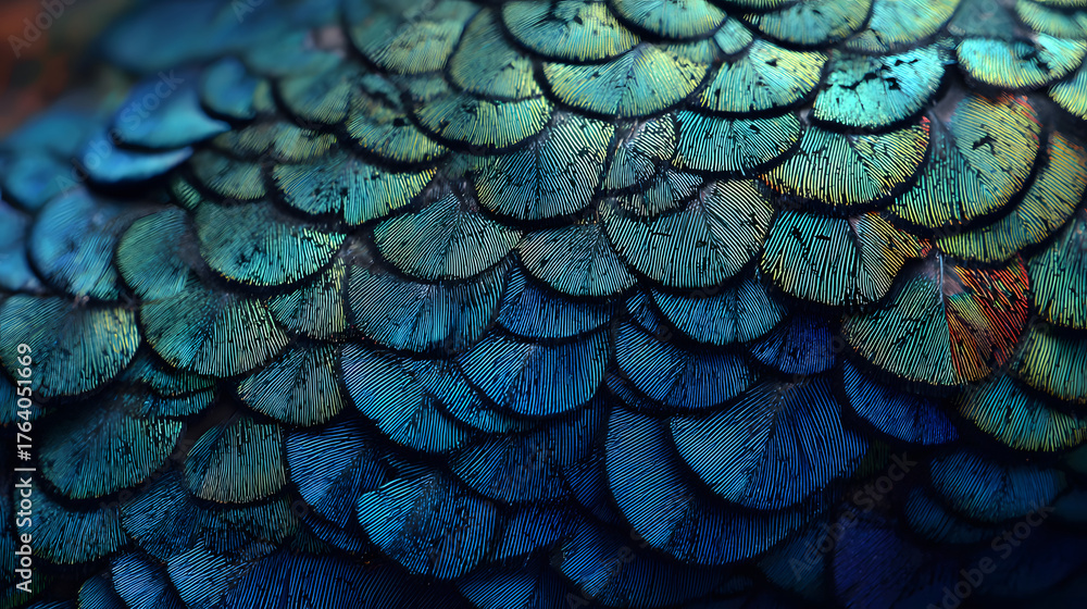 Obraz premium Iridescent Blue and Green Feather Texture Close-up