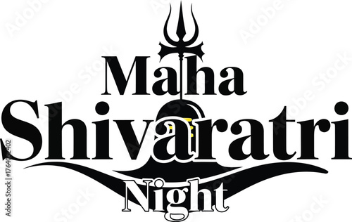 Maha Shivaratri Night Shiva Lingam and Trishul Vector Design .