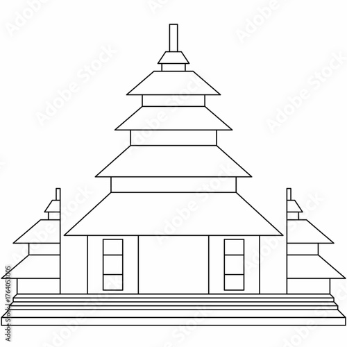 Line art ,thin line, icon of Balinese temple also known as a Pura.for culture, religion, or rituals.