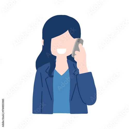 スマートフォンで通話するビジネスパーソン[女性]のフラットなイラスト
