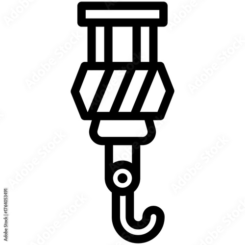 Industrial Lift Hook Icon: A minimalist icon of a heavy-duty industrial lift hook, conveying the strength and reliability essential for construction and heavy lifting operations.