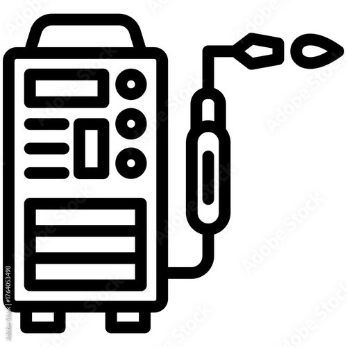 Industrial Welding Torch: a meticulously illustrated depiction of a welding machine. It shows intricate details of the equipment
