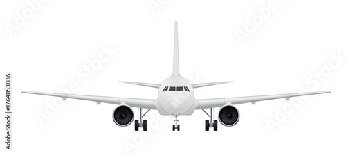 Passenger plane front view in vector style with clean lines and detailed features, ideal for aviation designs and graphics