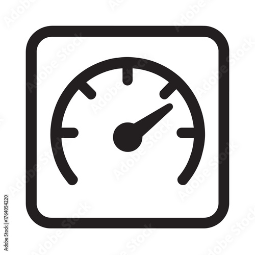 Black speedometer gauge icon with needle pointing right inside rounded square dial
