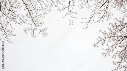Wallpaper Mural Snow-covered tree branches framing a bright white winter sky, minimalist nature background Torontodigital.ca