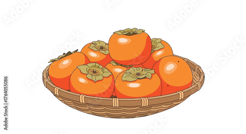Basket of Ripe Persimmons - A Harvest of Autumnal Delights.