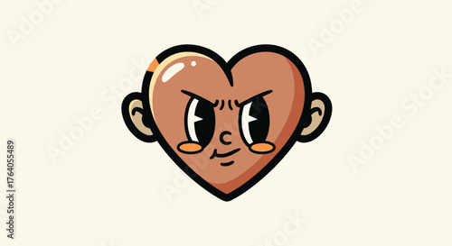 A cartoon heart-shaped face with eyes, nose, mouth, ears, and angry expression