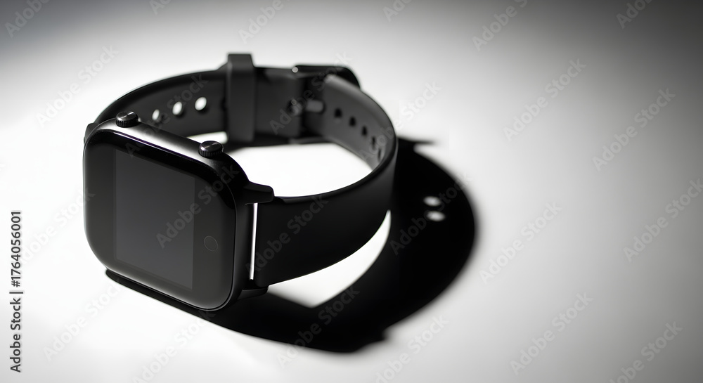 Obraz premium Sleek Black Smartwatch on a White Surface A Modern Timekeeping Essential