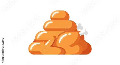 Cartoonish Pile of Chicken Bones with Glossy Texture.