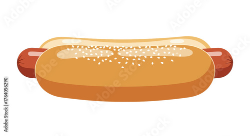 Classic American hot dog in a sesame seed bun vector illustration.