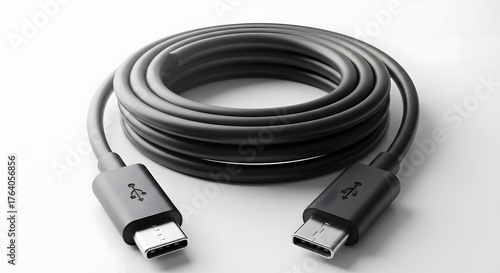 High-quality USB-C charging and data transfer cable coiled on a light background, ideal for modern electronic devices