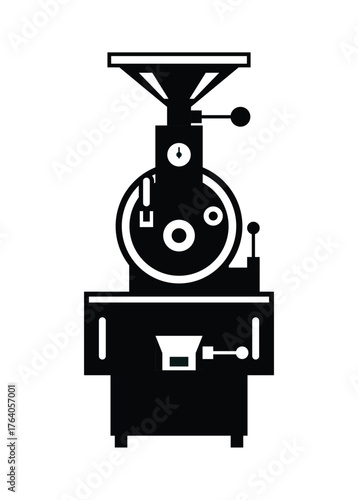 Coffee roasting machine. Simple illustration in black and white.